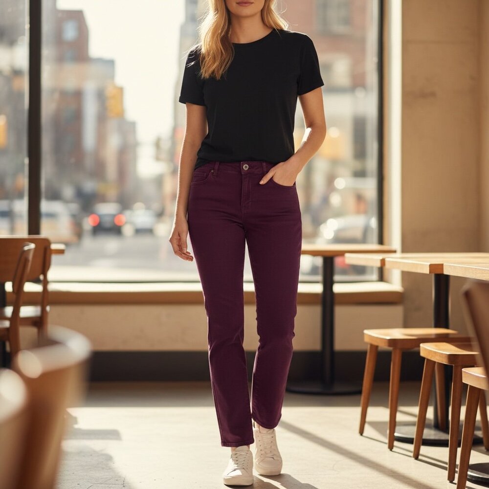 Women’s Code Bleu Chelsea Classic Straight Jeans Sz 8‎ Burgundy/Maroon Red #330L